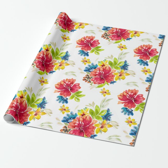 Color Burst Watercolor Floral Wrapping Paper (Unrolled)