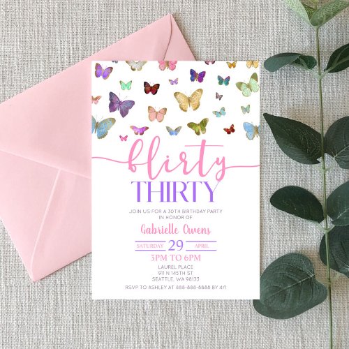 Color Butterfly Flirty Thirty 30th Birthday Party Invitation