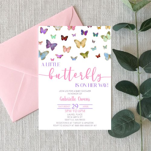 Color Butterfly Themed Girl Baby Shower  Invitation