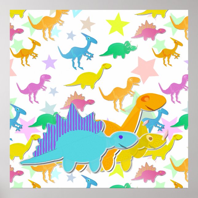 Color Cartoon Dinosaurs Poster (Front)