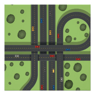 Color Cartoon Highway & Cars Cool Background Graph Poster