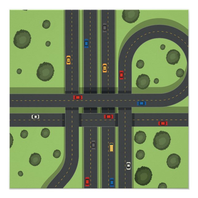 Color Cartoon Highway & Cars Cool Background Graph Poster (Front)