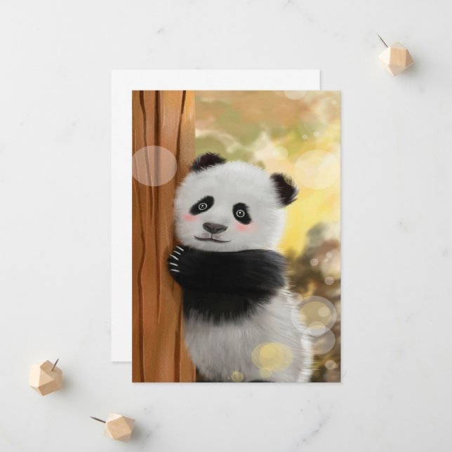 Color Cartoon Panda | Funny Cute Gift Announcement (Front/Back In Situ)