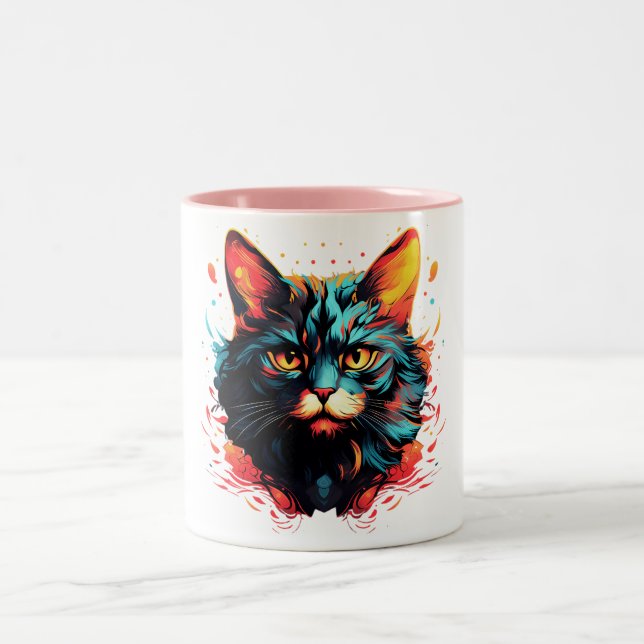 Color cat Two-Tone coffee mug (Center)
