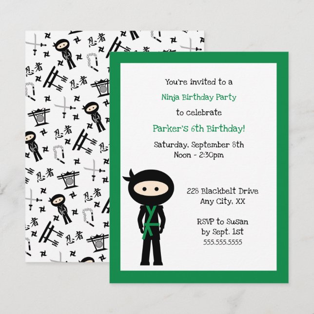 Color Change Ninja Birthday party invite (Front/Back)