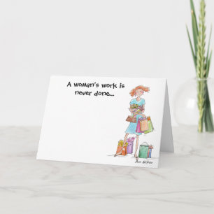 Color Charicature Working Woman Shopping Card