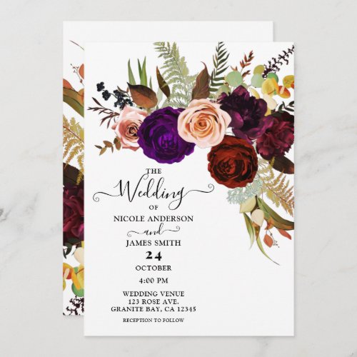Color Chic Bold Floral Greenery White Wedding Invitation