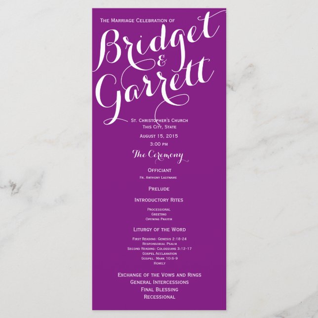 Color Choice Text Design Wedding Program (Front)