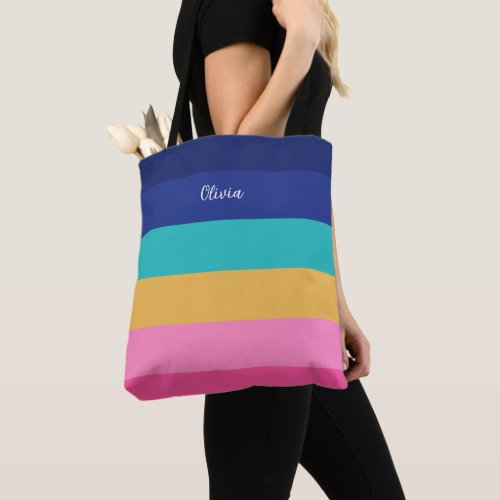 Color Cobalt And Pink Stripe Monogram Tote Bag