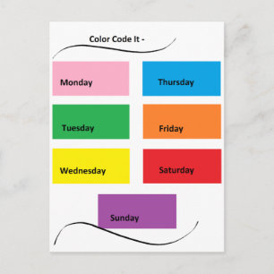 Color Code It Visual Identifiers Days of the Week Postcard