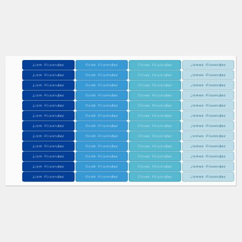 Color Coded Boy Blue and Turquoise Waterproof  Kids Labels