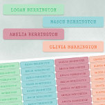 Color Coded Boy & Girl Typewriter Font Waterproof Kids' Labels<br><div class="desc">Personalized kids name labels - waterproof adhesive labels which you can customize with up to 4 different names. This cool two-tone color collection (aquamarine mint green, turquoise blue, cassis berry pink and coral peach) is perfect if you need to color code for boys and girls. Your children's names are lettered...</div>