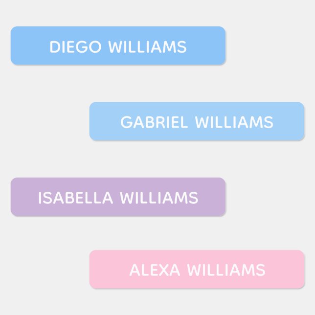 Color Coded Kids Name Adhesive Labels (Group)