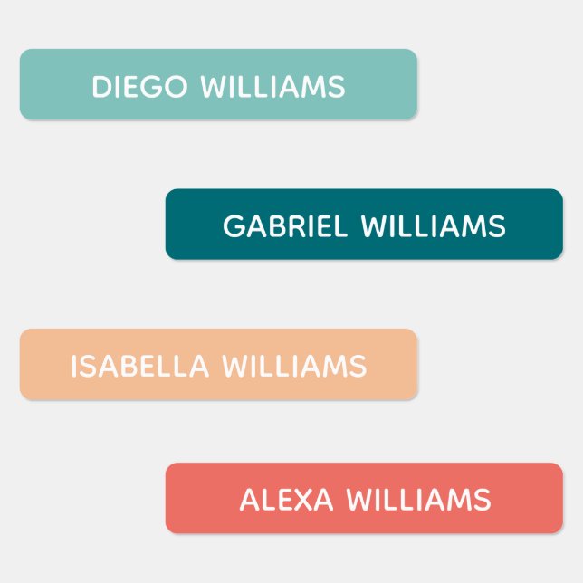 Color Coded Kids Name Adhesive Waterproof Labels (Group)