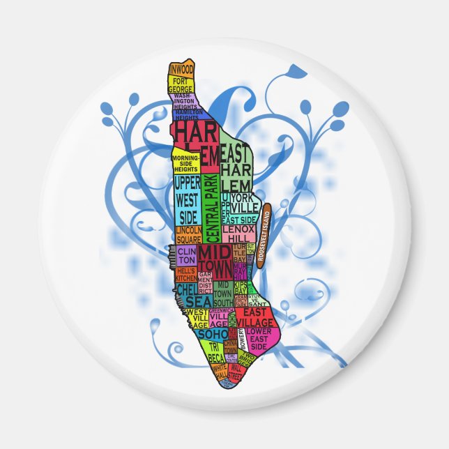 Color Coded Manhattan Map Magnet (Front)