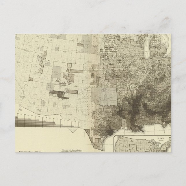 color coded population by counties postcard (Front)