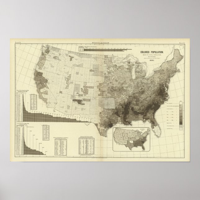 color coded population by counties poster (Front)