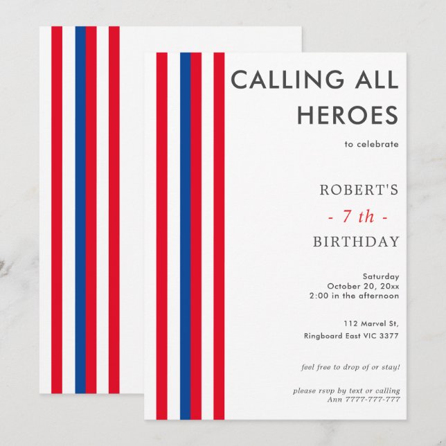 Color Comics Inspired SuperHero Birthday Party Invitation (Front/Back)