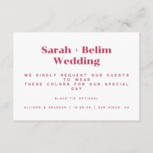 Color Coordinated Wedding Invitation Insert Cards