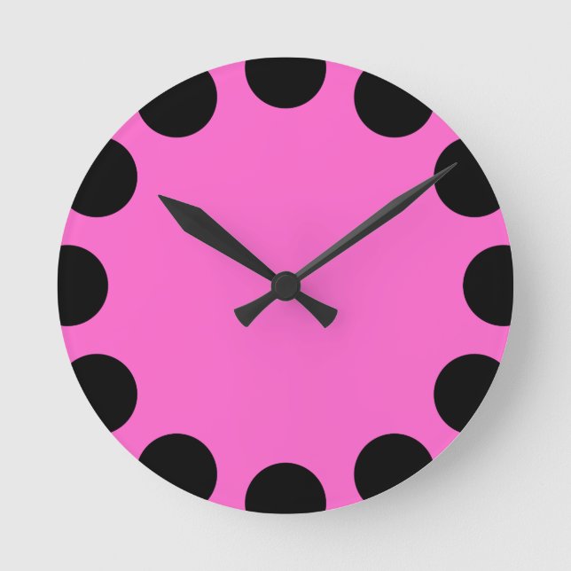 Color Crescent - Black and Pink Round Clock (Front)