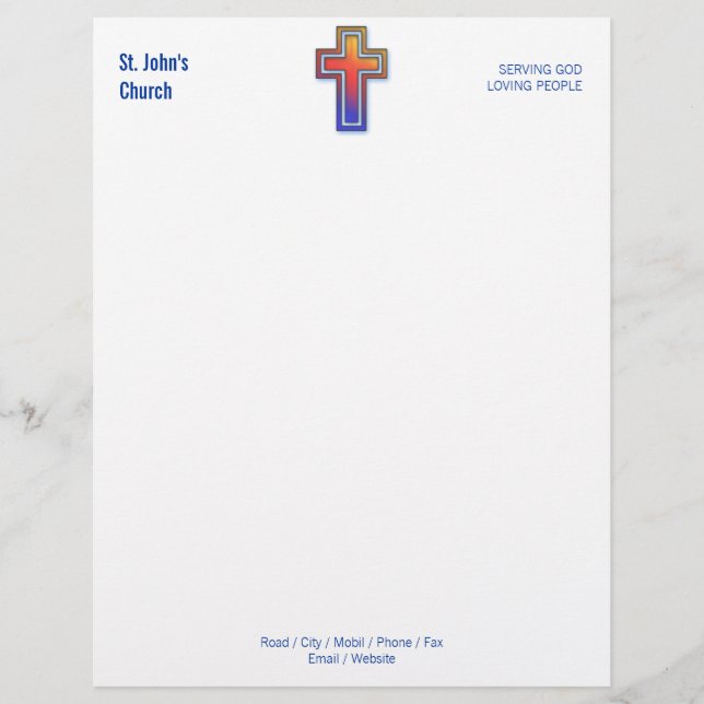Color Cross Symbol | Christian Church Letterhead (Front)