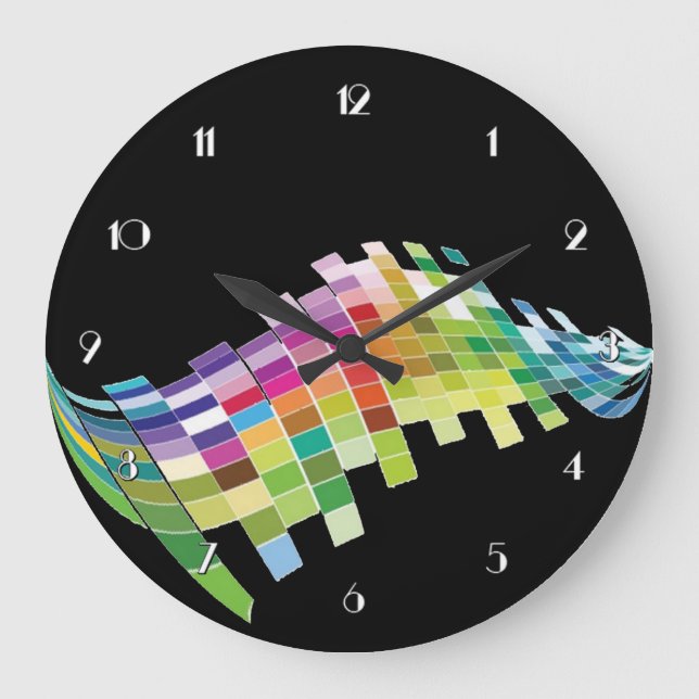 Color Cube Pixels Black Wall Clock (Front)