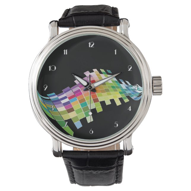 Color Cube Pixels Black Wrist Watch (Front)