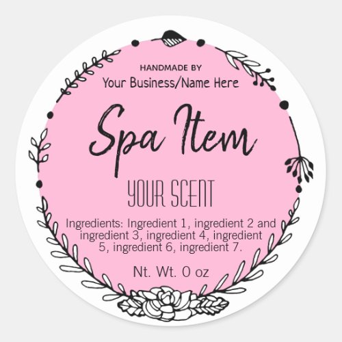 Color Customizable Handmade Bath And Spa Business Classic Round Sticker