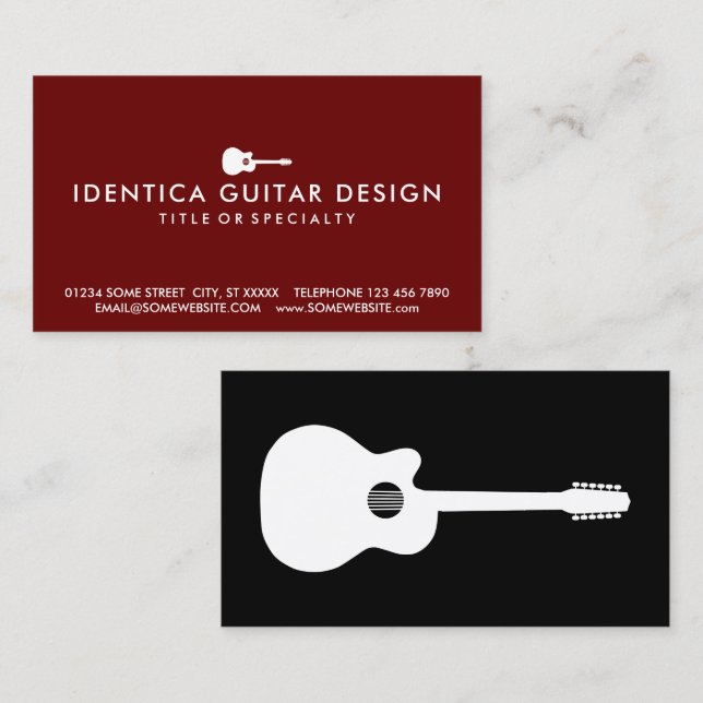 Color Customizable Simple Acoustic Guitar Business Card (Front/Back)