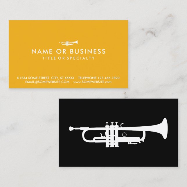 Color Customizable Simple Trumpet Business Card (Front/Back)