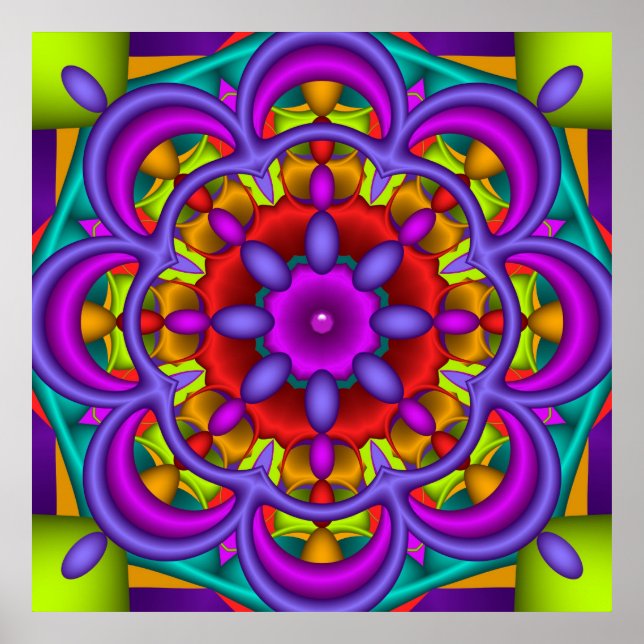 Color Dance, abstract kaleidoscope wallart Poster (Front)