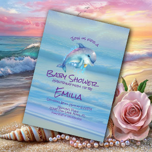 Color Dolphin Beach Baby Shower Invitation