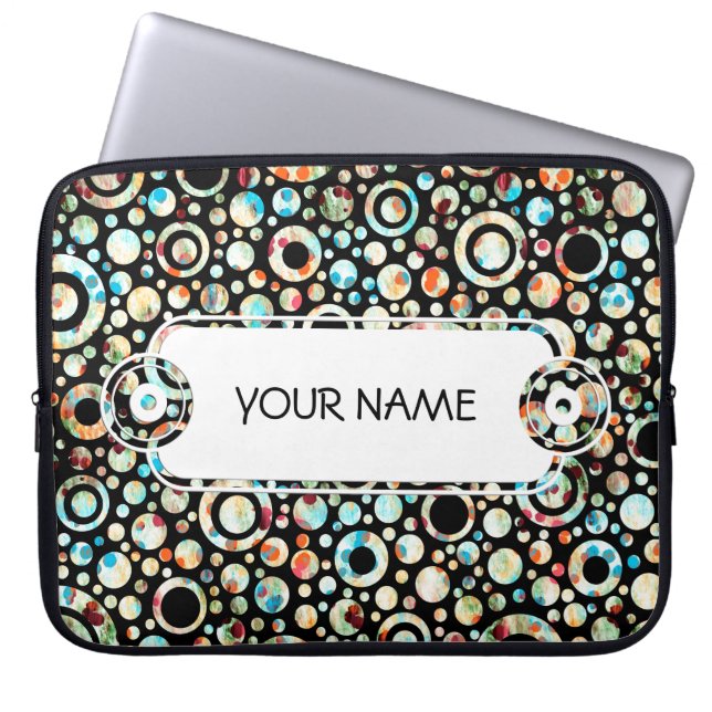 Color Dots & Circle Pattern + your text & backgr. Laptop Sleeve (Front)