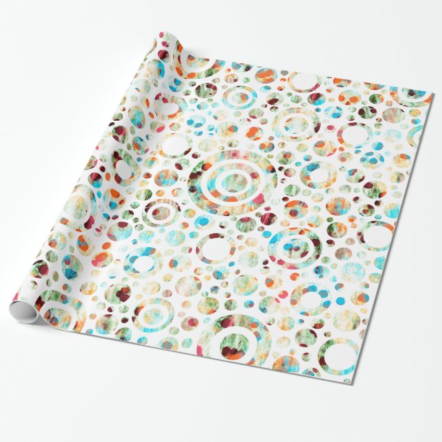 Color Dots & Circle Pattern + your text & backgr. Wrapping Paper (Unrolled)