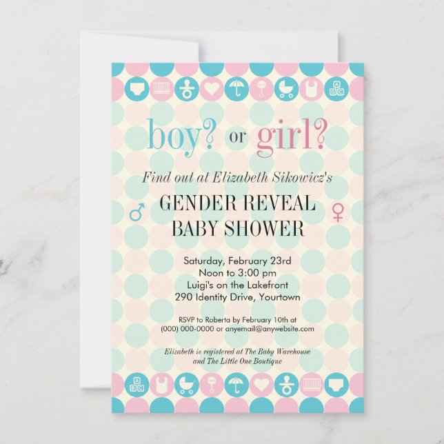 Color Dots Gender Reveal Baby Shower Invitation (Front)