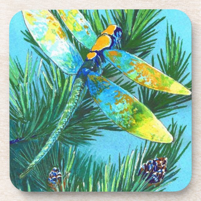 Color Dragonfly & Pine Tree Coaster (Front)