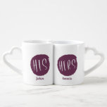 Color Editable Brush Stroke His and Hers & Names Coffee Mug Set<br><div class="desc">Color Editable Brush Stroke Circles with Personalized Names Matching his and hers Nesting Coffee Mugs. Perfect for a newlyweds, couple's, wedding keepsake gift idea. Shown in a pretty purple burgundy wine color, but you can change both the circle and the text to any color you wish. The fun casual Script...</div>