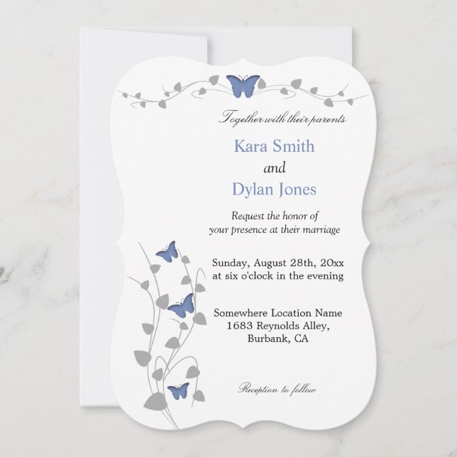 Color Editable Butterfly Wedding Invitation (Front)