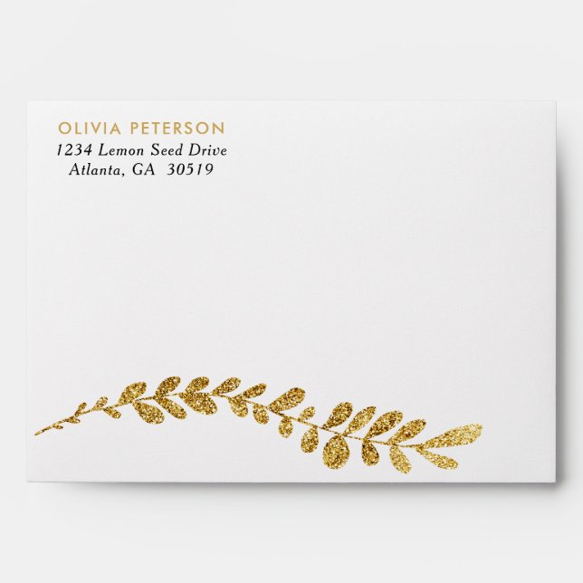Color Editable Faux Gold Leaf Wedding Envelope (Front)