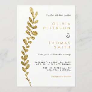 Color Editable Faux Gold Leaf Wedding Invitation