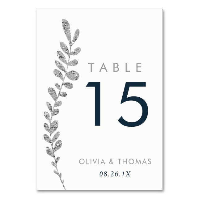 Color Editable Faux Silver Leaf Table Number Card (Front)