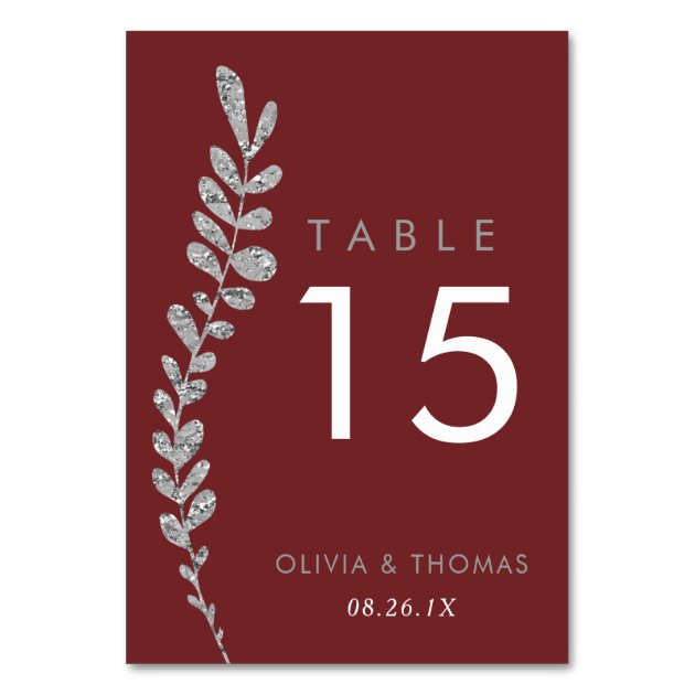 Color Editable Faux Silver Leaf Table Number Card