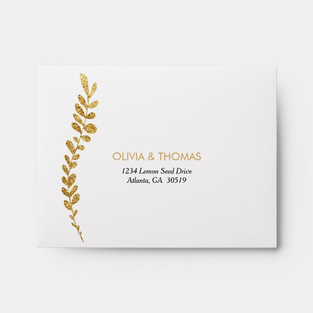 Color Editable Gold Leaf Wedding RSVP Envelope (Front)