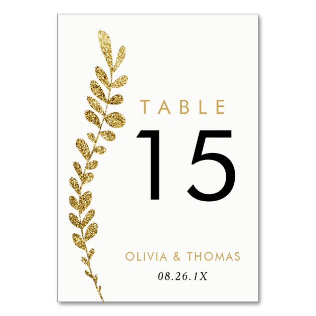 Color Editable Gold Leaf Wedding Table Number Card
