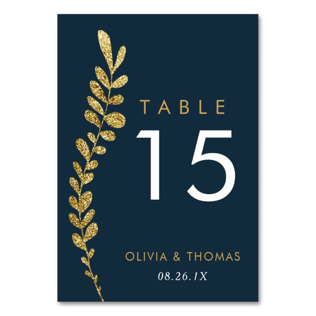 Color Editable Gold Leaf Wedding Table Number Card (Front)