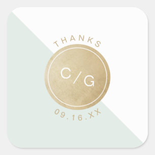 Color editable minimalist modern wedding monogram square sticker