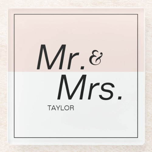 Color editable minimalist modern wedding mr  mrs glass coaster