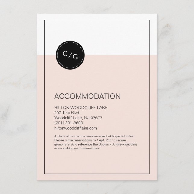 Color editable modern wedding accommodation card (Front)