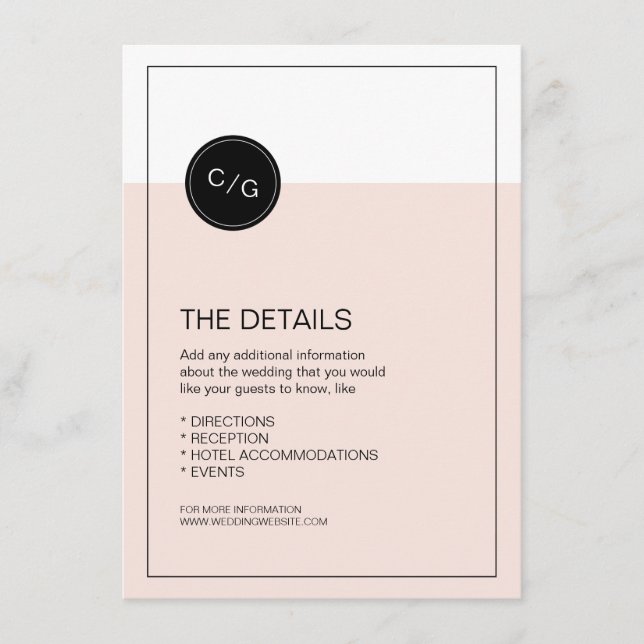 Color editable modern wedding details card (Front)