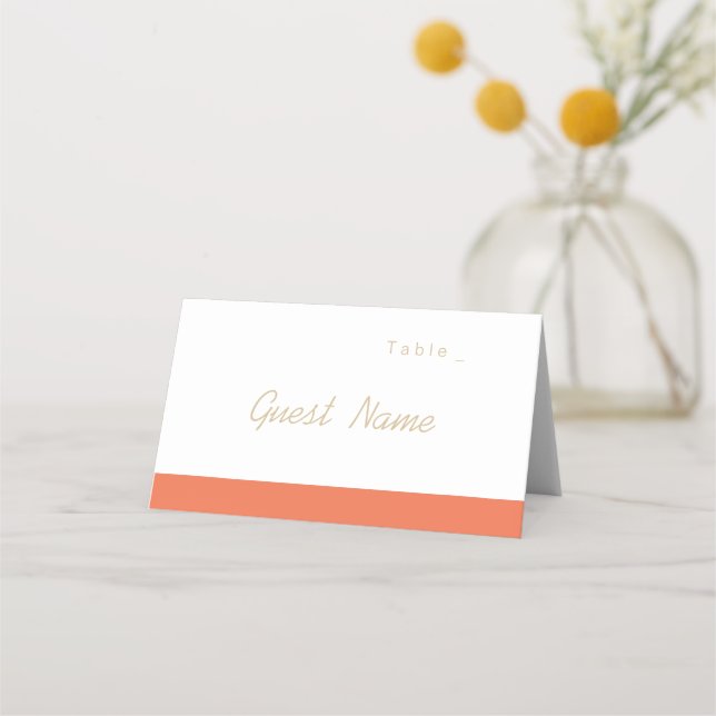 Color editable orange modern place cards (Front)